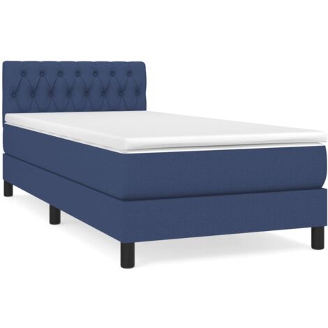 Sommier à lattes de lit avec matelas Bleu 90x200 Tissu (1/5)