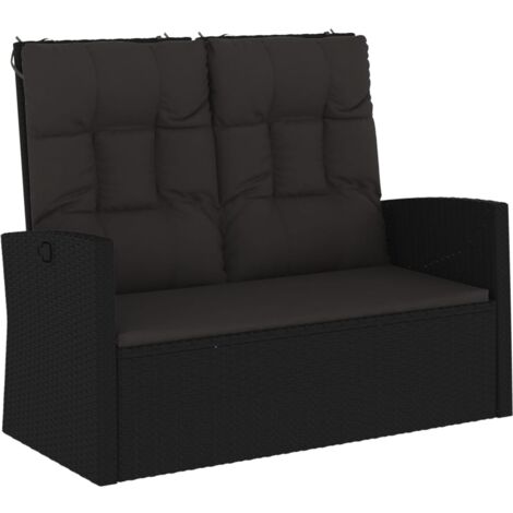 Banc de jardin inclinable et coussins noir 118cm résine tressée (1/5)
