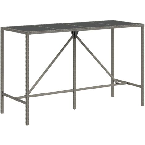 Table de bar et dessus en verre gris 180x70x110 poly rotin (1/5)