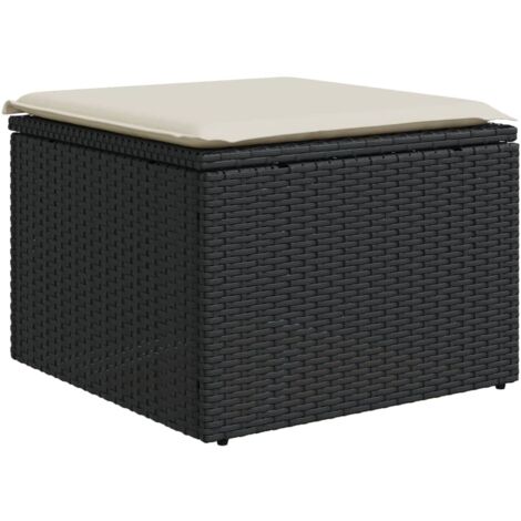 Tabouret de jardin avec coussin noir 55x55x37 résine tressée (1/5)