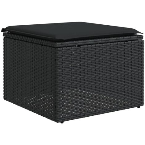 Tabouret de jardin avec coussin noir 55x55x37 résine tressée (1/5)