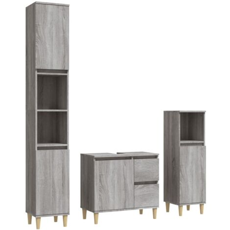 Ensemble d'armoires de salle de bain 3 pcs sonoma gris (1/5)