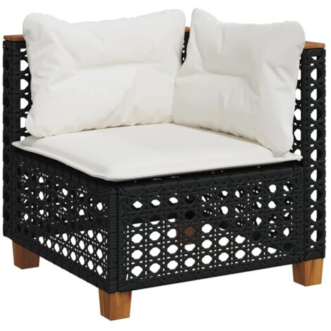 Canapé d'angle de jardin avec coussins noir résine tressée (1/5)