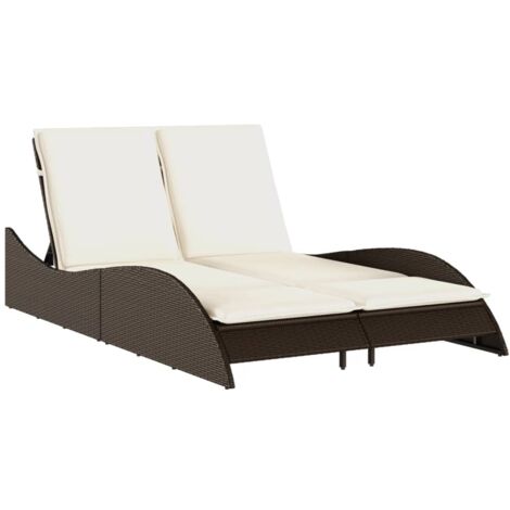 Chaise longue avec coussins marron 114x205x73 résine tressée (1/5)