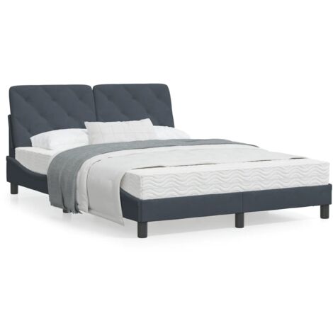 Cadre de lit avec tête de lit Gris foncé 140x190 Velours (1/5)