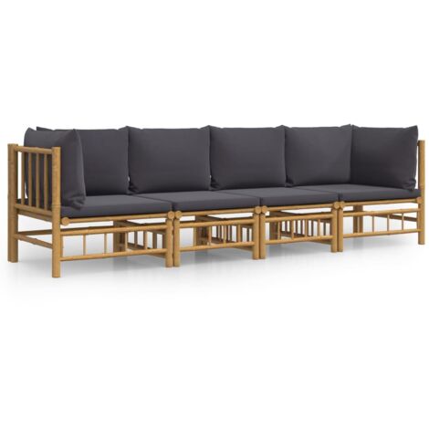 Salon de jardin 4 pcs avec coussins gris foncé bambou (1/5)