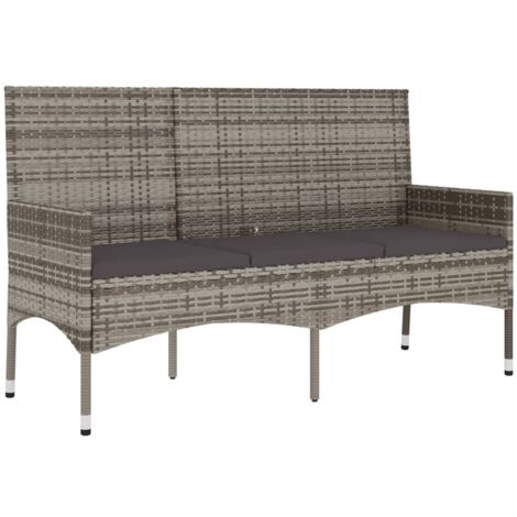 Banc de jardin à 3 places avec coussins Gris Résine tressée (1/5)