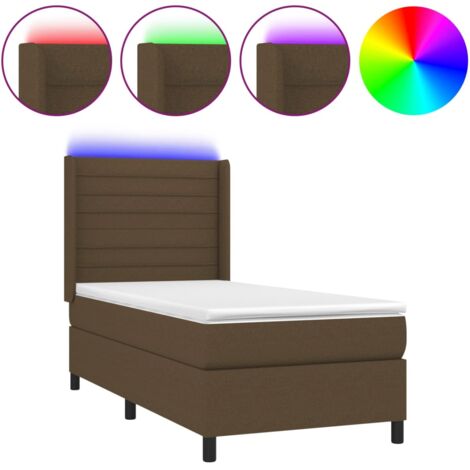 Sommier à lattes de lit matelas LED Marron foncé 90x200 Tissu (1/5)