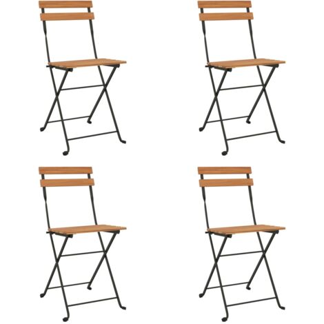 Chaises de bistrot pliantes lot de 4 Bois teck solide et acier (1/5)