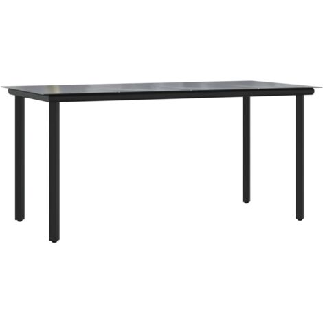 Table à dîner de jardin Noir 160x80x74 Acier et verre trempé (1/5)
