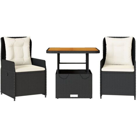 Ensemble de bistro 3 pcs avec coussins noir résine tressée (1/5)