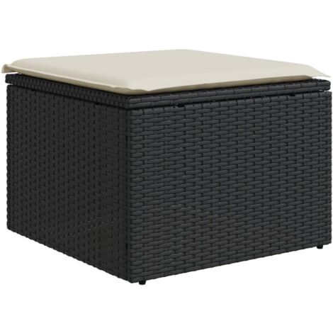Tabouret de jardin avec coussin noir 55x55x37 résine tressée (1/5)