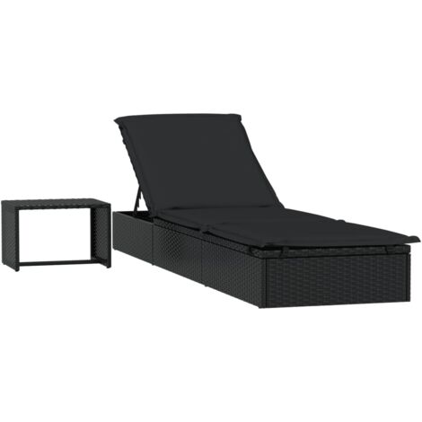 Transat 1 pc avec table noir résine tressée (1/5)