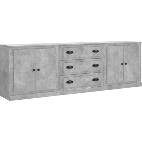 Buffets 3 pcs gris béton bois d'ingénierie (1/5)