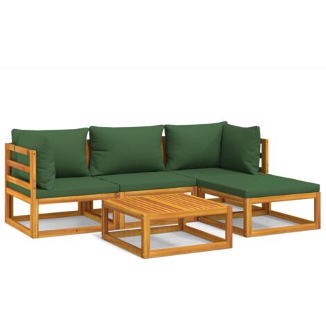 Salon de jardin 5 pcs avec coussins vert bois massif (1/5)