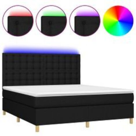 Sommier à lattes de lit et matelas et LED Noir 160x200 Tissu (1/5)