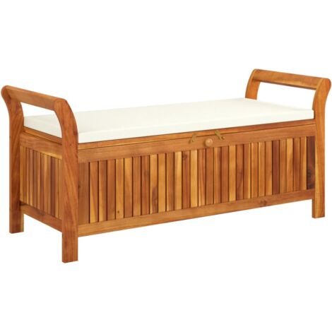 Banc de rangement de jardin avec coussin 126cm Bois d'acacia (1/5)