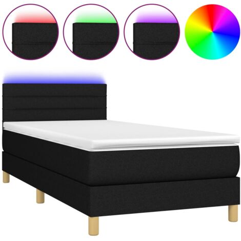 Sommier à lattes de lit avec matelas et LED Noir 90x190 Tissu (1/5)