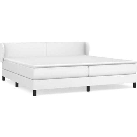 Sommier à lattes de lit avec matelas Blanc 200x200 Similicuir (1/5)