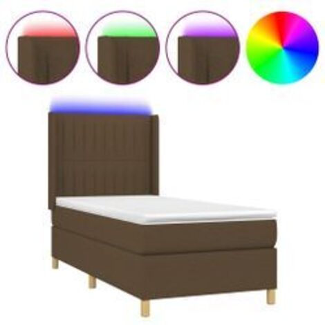 Sommier à lattes de lit matelas LED Marron foncé 90x190 Tissu (1/5)