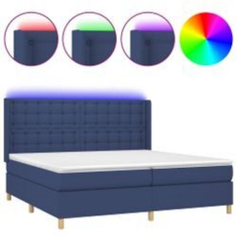 Sommier à lattes de lit matelas et LED Bleu 200x200 Tissu (1/5)