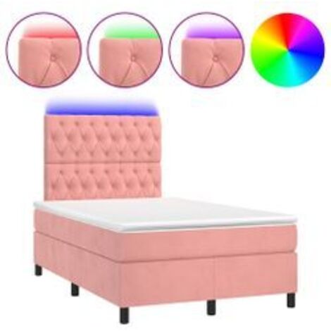 Sommier à lattes de lit matelas et LED Rose 120x200 Velours (1/5)