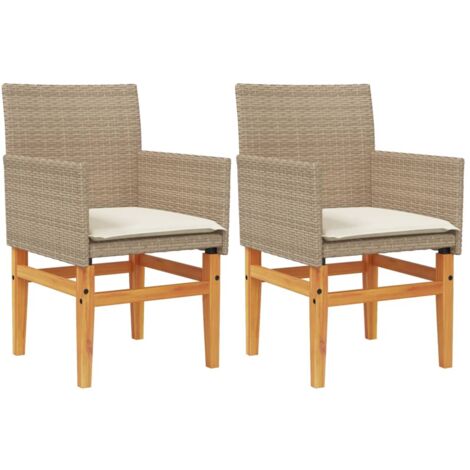 Chaises de jardin coussins lot de 2 beige résine tressée bois (1/5)