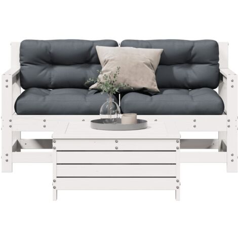 Salon de jardin 3 pcs avec coussins blanc bois de pin massif (1/5)
