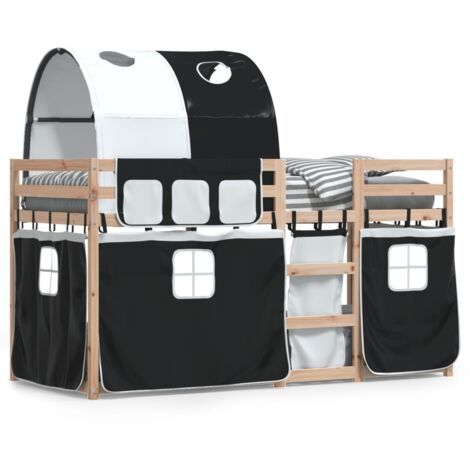 Lit superposé avec rideaux blanc-noir 80x200 bois pin massif (1/5)