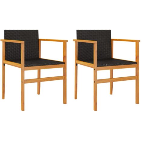 Chaises de jardin lot de 2 noir résine tressée et bois massif (1/5)