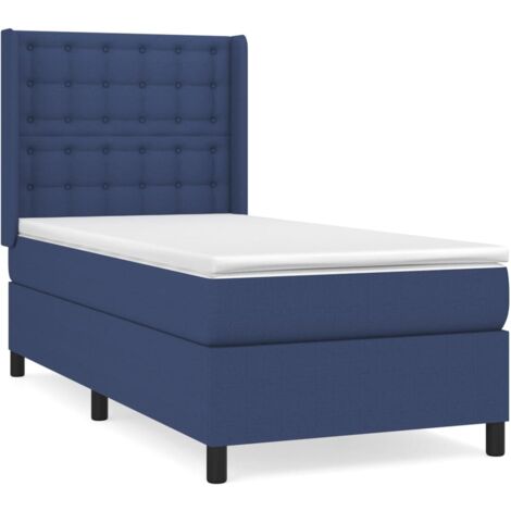 Sommier à lattes de lit avec matelas Bleu 90x190 Tissu (1/5)