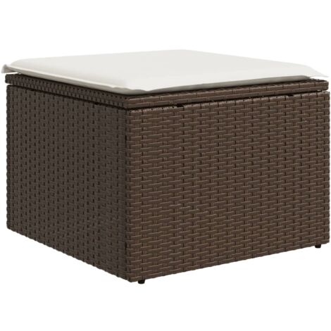 Tabouret de jardin avec coussin brun 55x55x37 résine tressée (1/5)