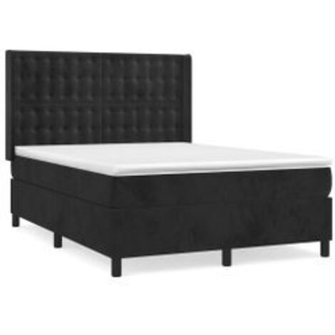 Sommier à lattes de lit avec matelas Noir 140x190 Velours (1/5)