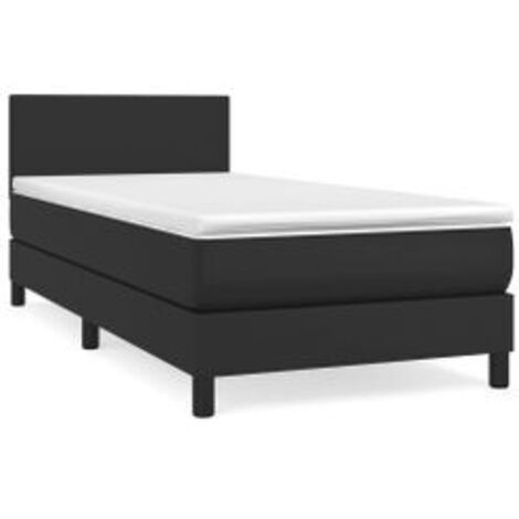 Sommier à lattes de lit avec matelas Noir 90x200 Similicuir (1/5)