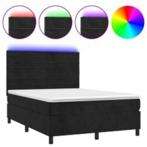 Sommier à lattes de lit avec matelas LED Noir 140x190 Velours (1/5)