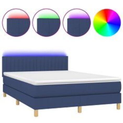 Sommier à lattes de lit avec matelas LED Bleu 140x200 Tissu (1/5)