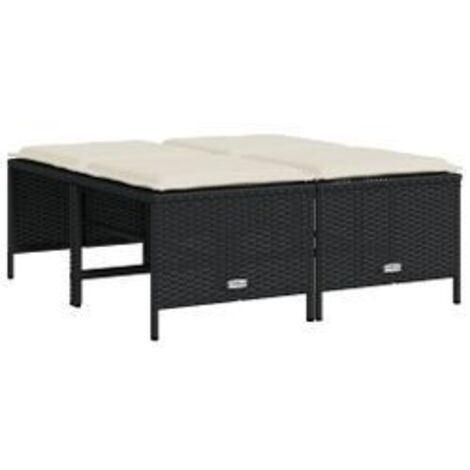 Tabourets de jardin avec coussins lot de 4 noir résine tressée (1/5)