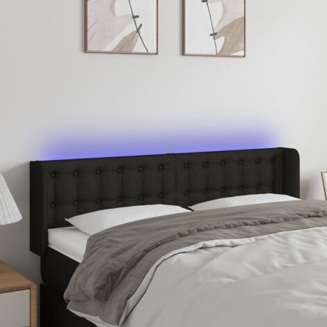 Tête de lit à LED Noir 147x16x78-88 Tissu (1/5)