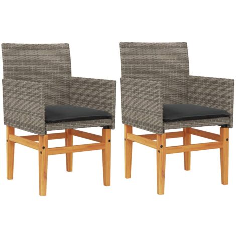 Chaises de jardin coussins lot de 2 gris résine tressée et bois (1/5)