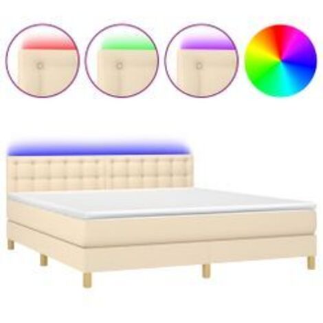 Sommier à lattes de lit avec matelas LED Crème 180x200 Tissu (1/5)
