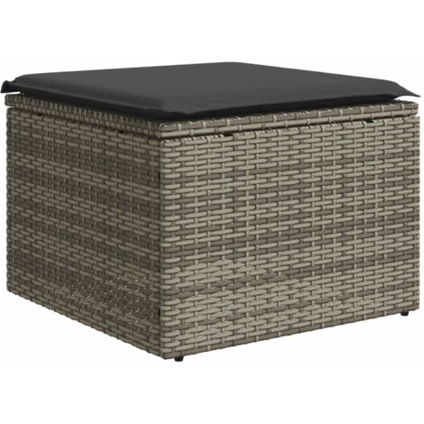 Tabouret de jardin avec coussin gris 55x55x37 résine tressée