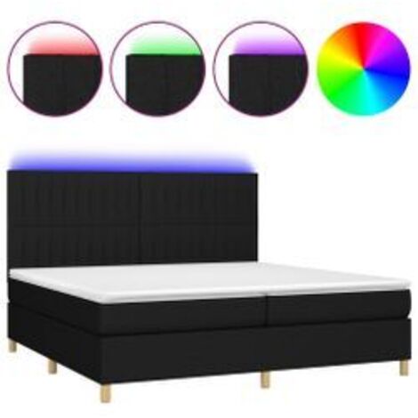 Sommier à lattes de lit et matelas et LED Noir 200x200 Tissu (1/5)