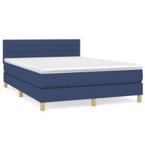 Sommier à lattes de lit avec matelas Bleu 140x200 Tissu (1/5)