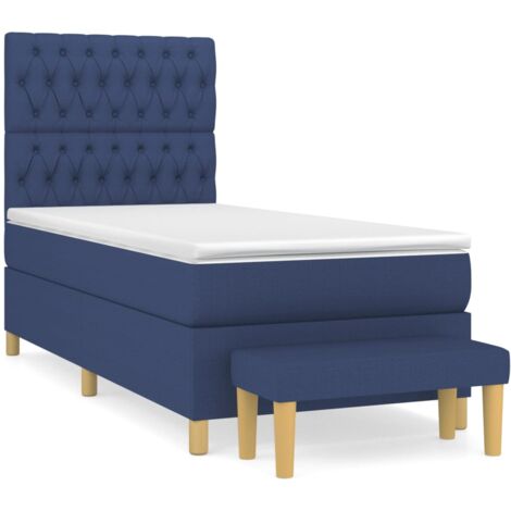 Sommier à lattes de lit avec matelas Bleu 90x190 Tissu (1/5)