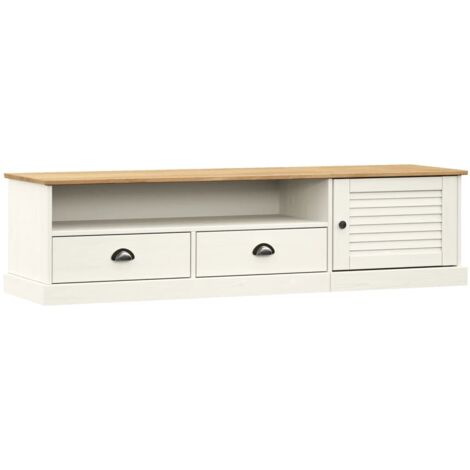 Meuble TV VIGO blanc 156x40x40 bois massif de pin (1/5)
