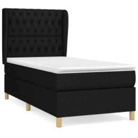 Sommier à lattes de lit avec matelas Noir 90x190 Tissu (1/5)