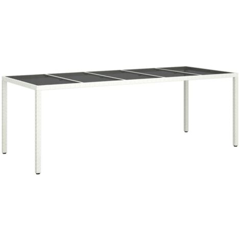 Table de jardin blanc 250x100x75 résine tressée verre trempé (1/5)