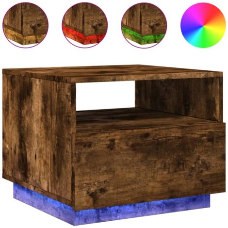 Table basse avec lumières LED chêne fumé 50x49x40 (1/5)