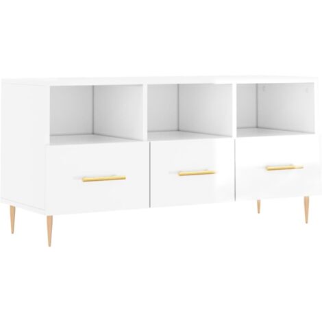 Meuble TV Blanc brillant 102x36x50 Bois d'ingénierie (1/5)