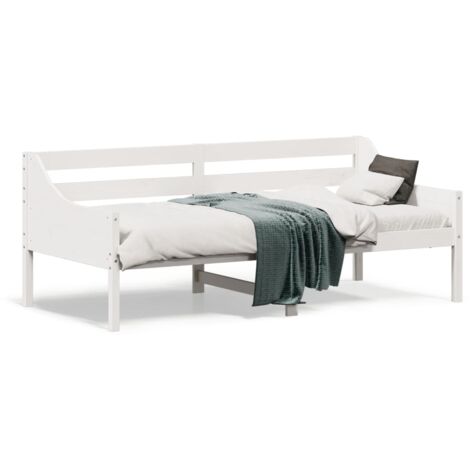 Lit de jour Blanc 90x190 Bois de pin massif (1/5)